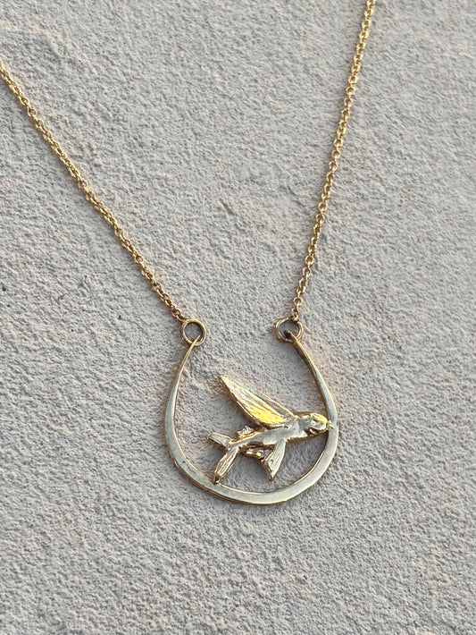 14K Yellow Gold Flying Fish Half Circle Necklace Michiko Inventory