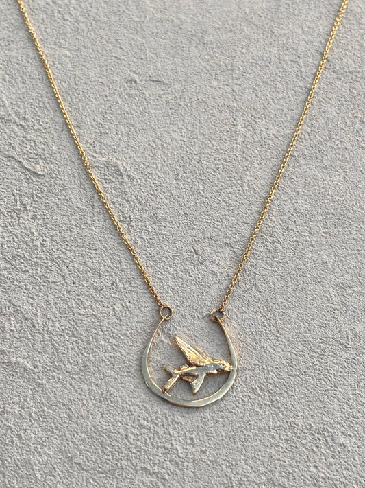 14K Yellow Gold Flying Fish Half Circle Necklace Michiko Inventory