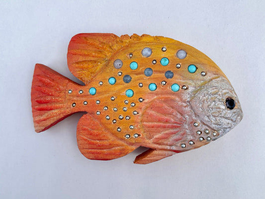 2-Sided Beaded Wooden Garibaldi Fish Daniel Floyd Consignment