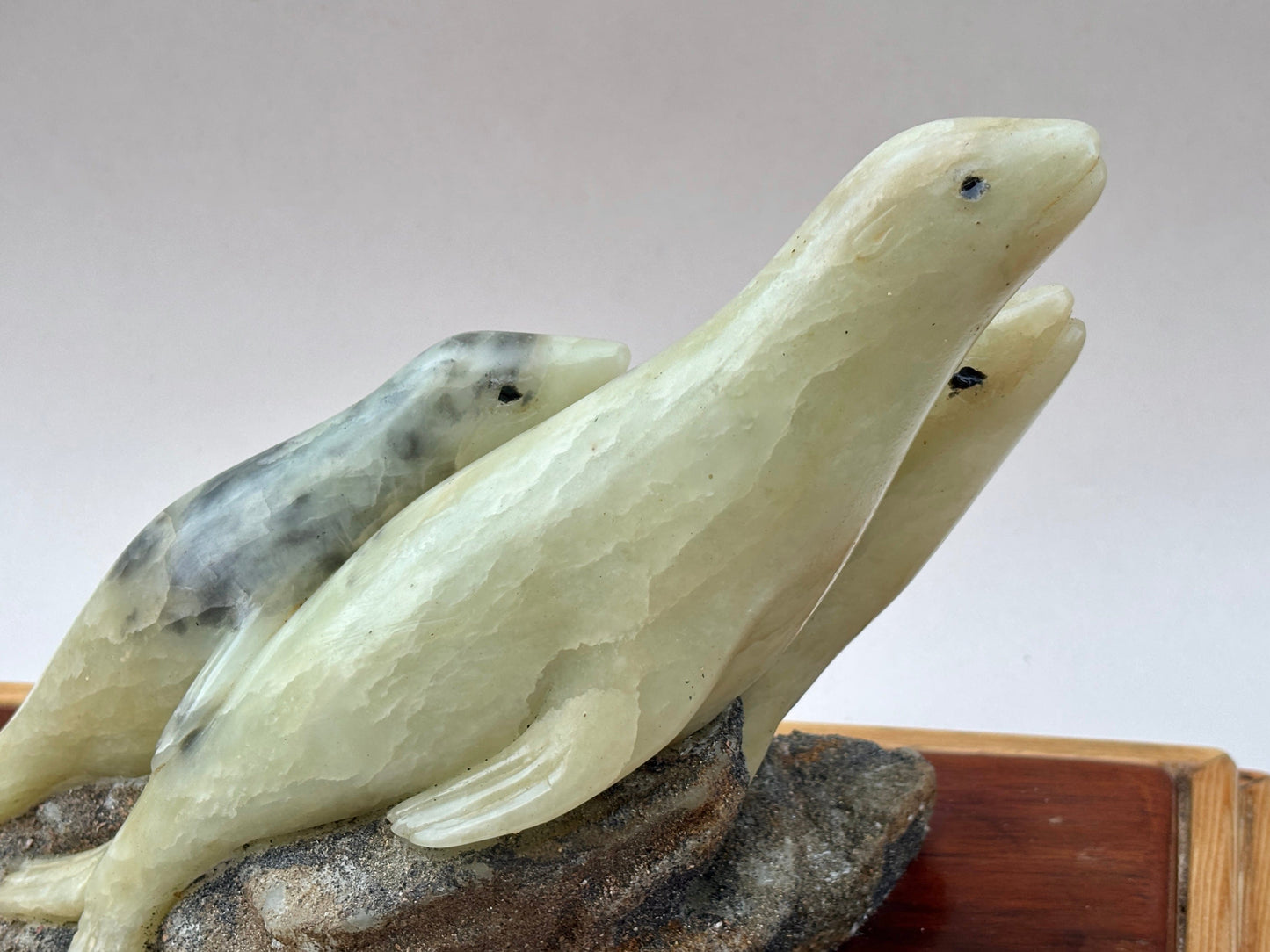 "3 Seals" Alabaster Stone Sculpture Will Richards Consignment