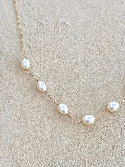 7-Pearl Linked Necklace on 14K Gold-Filled chain Elise Peters Inventory