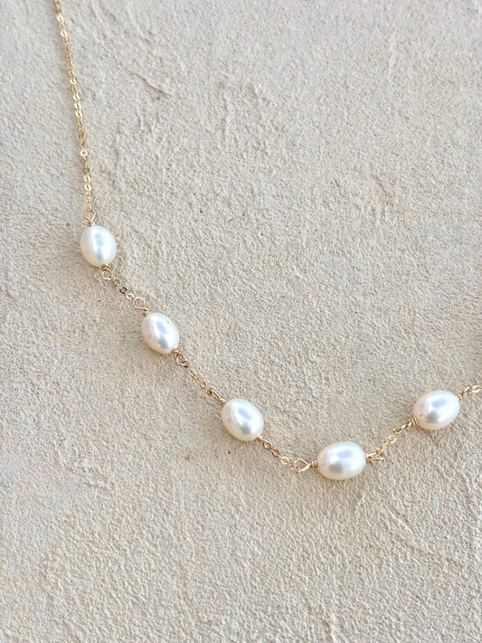 7-Pearl Linked Necklace on 14K Gold-Filled chain Elise Peters Inventory