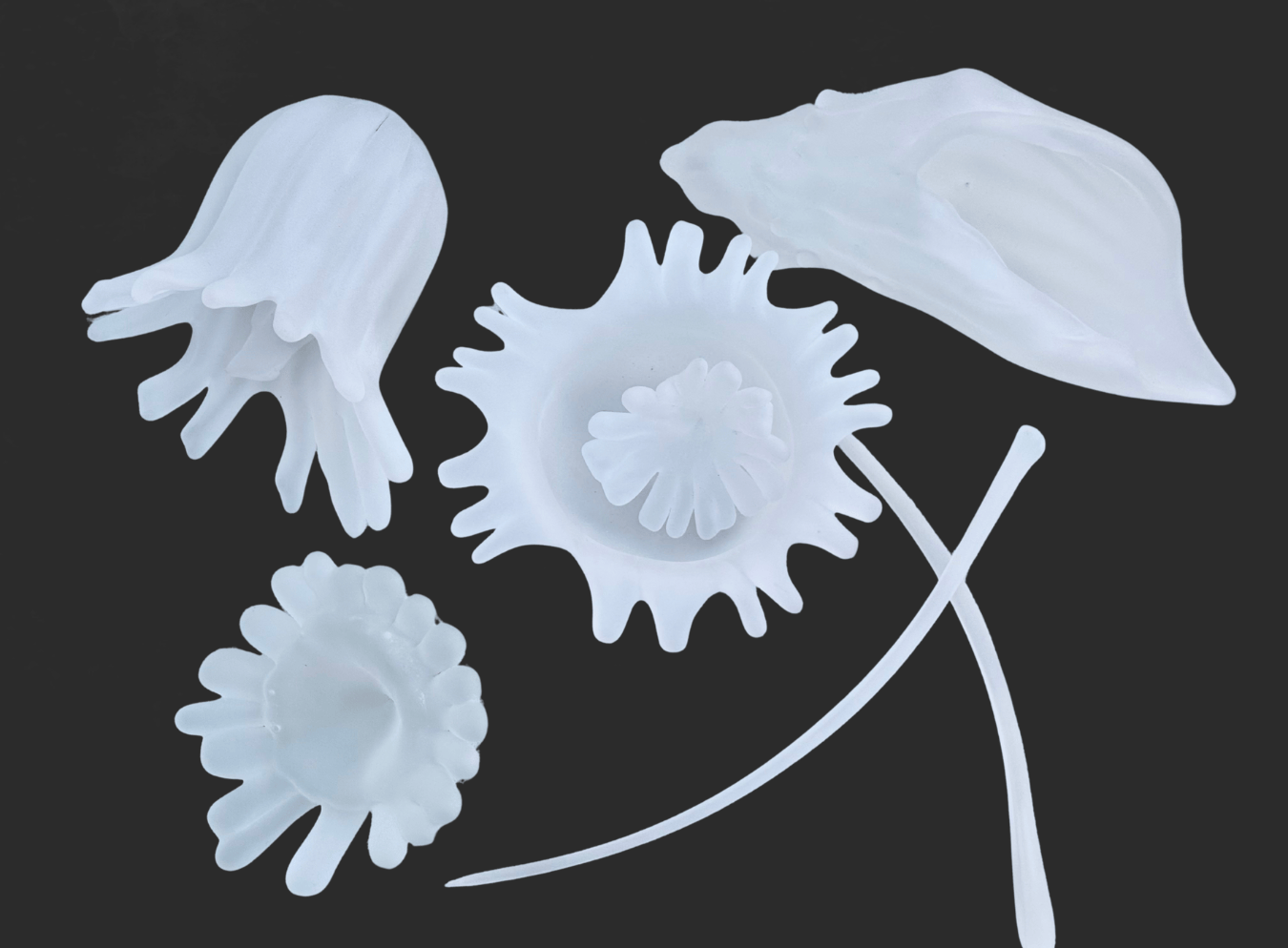 8 Piece Hand Blown Glass "Ghost Coral" by Mariah Conner Mariah A. Conner Consignment