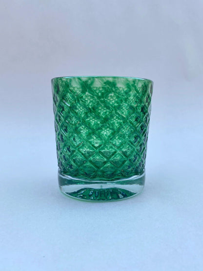 8oz Highball Hand Blown Fish Scale Glasses - COOL TONED BGL (2 B Glass) Inventory Emerald Green