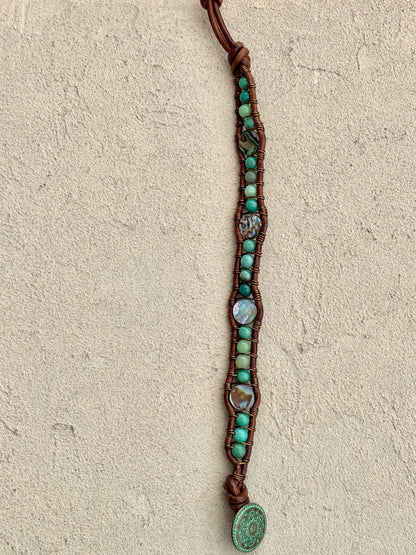 Abalone Shell and Stone Leather Wrap Bracelets
