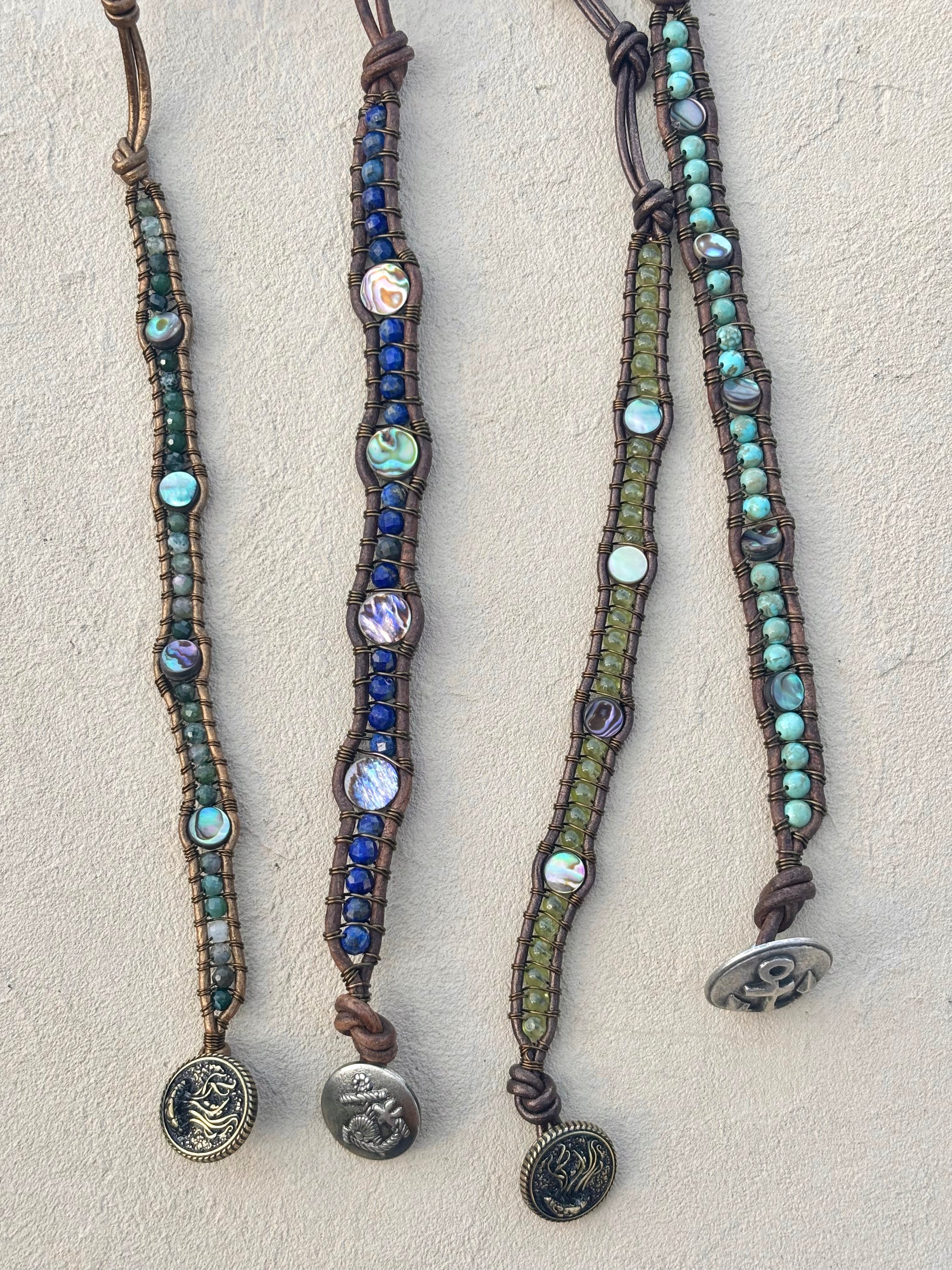 Abalone Shell and Stone Leather Wrap Bracelets Heidi Duran Inventory