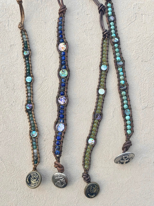 Abalone Shell and Stone Leather Wrap Bracelets Heidi Duran Inventory