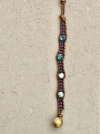 Abalone Shell and Stone Leather Wrap Bracelets Heidi Duran Inventory Abalone and Amethyst