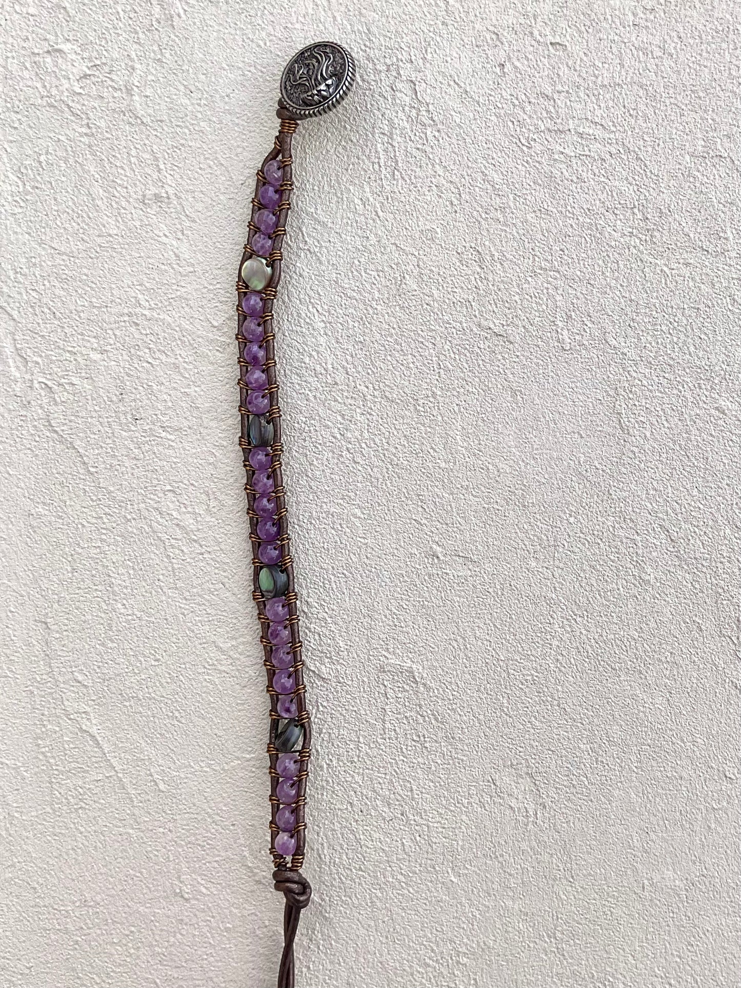 Abalone Shell and Stone Leather Wrap Bracelets Heidi Duran Inventory Abalone and Amethyst