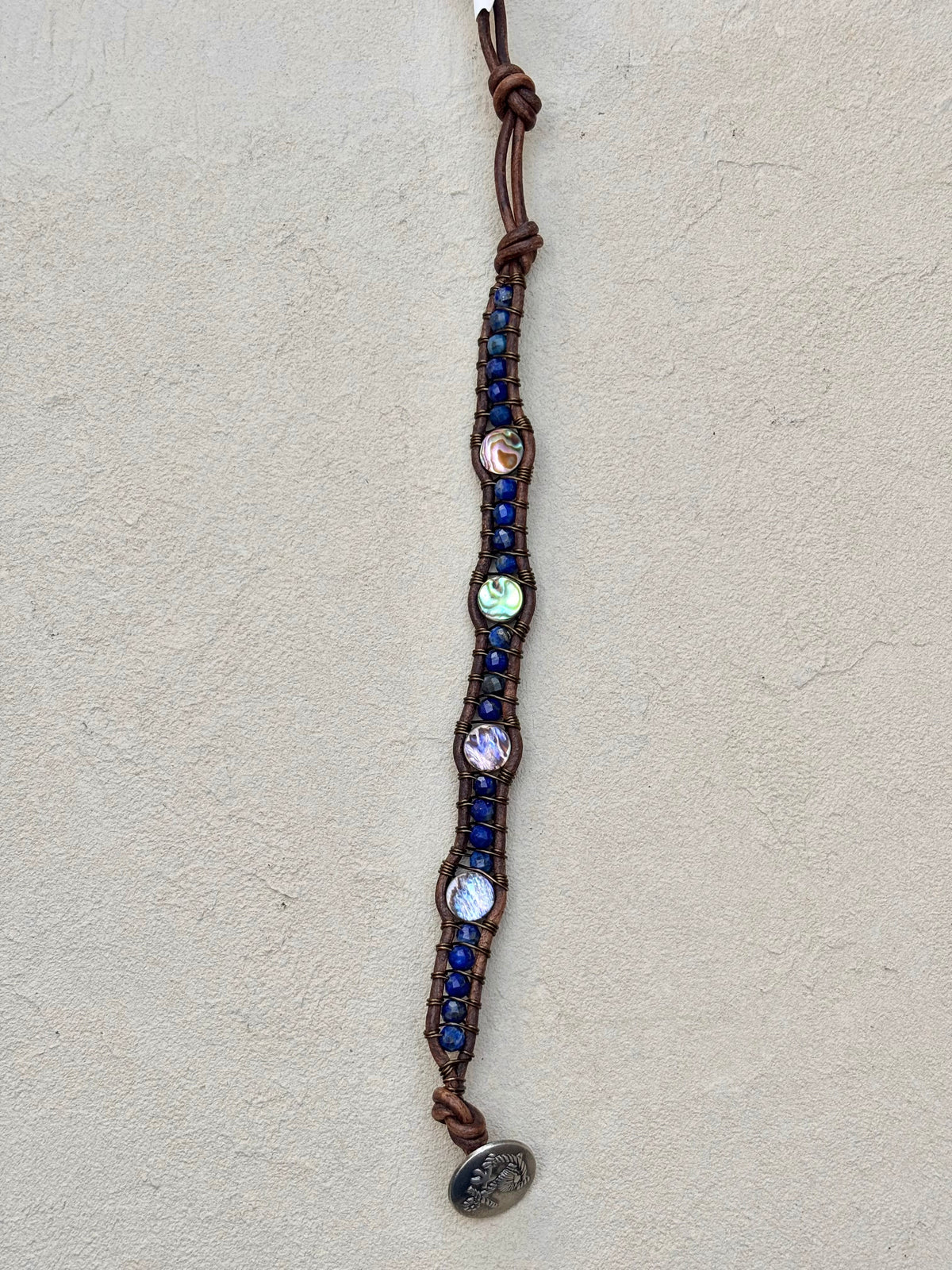Abalone Shell and Stone Leather Wrap Bracelets Heidi Duran Inventory Abalone and Lapis