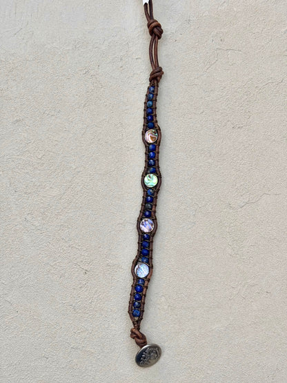 Abalone Shell and Stone Leather Wrap Bracelets Heidi Duran Inventory Abalone and Lapis