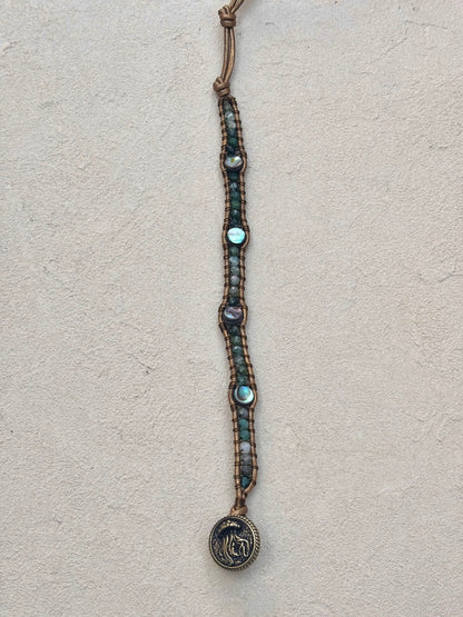Abalone Shell and Stone Leather Wrap Bracelets Heidi Duran Inventory Abalone and Moss Agate