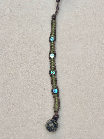 Abalone Shell and Stone Leather Wrap Bracelets Heidi Duran Inventory Abalone and Peridot
