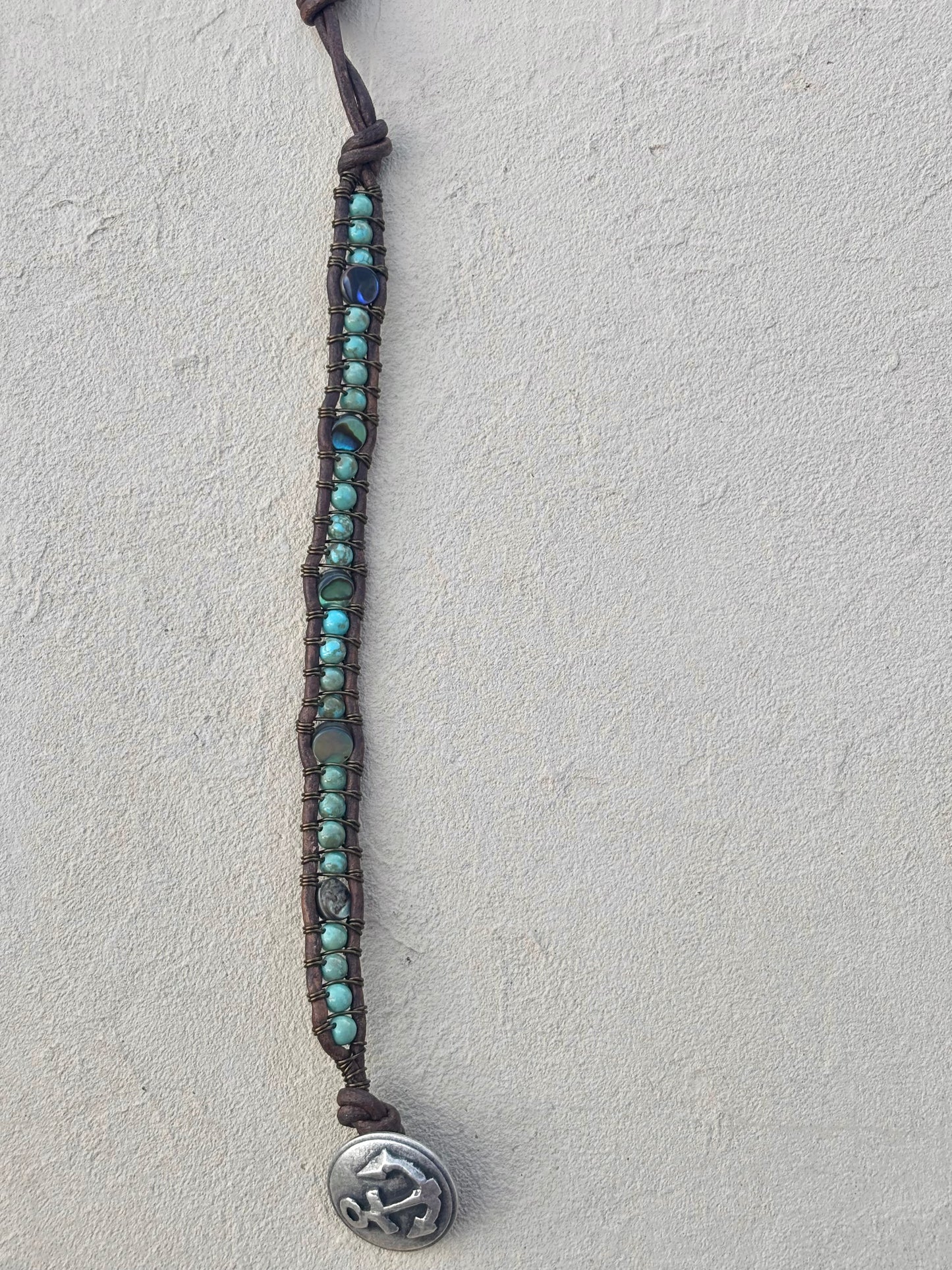 Abalone Shell and Stone Leather Wrap Bracelets Heidi Duran Inventory Abalone and Turquoise