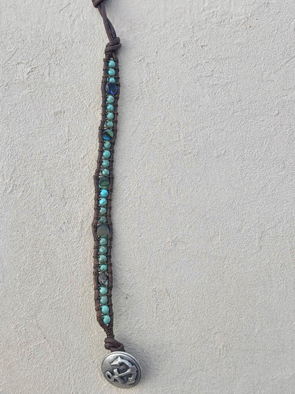 Abalone Shell and Stone Leather Wrap Bracelets Heidi Duran Inventory Abalone and Turquoise