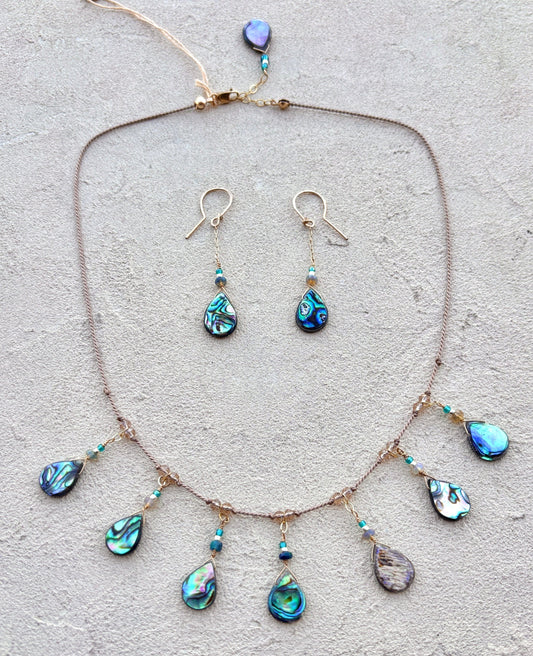 Abalone Shell + Black Australian Opal Necklace and Earring SET Elise Peters Inventory