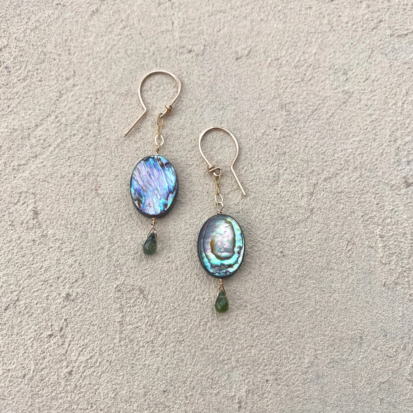 Abalone Shell Earrings Elise Peters Consignment 2" Oval Abalone with Peridot