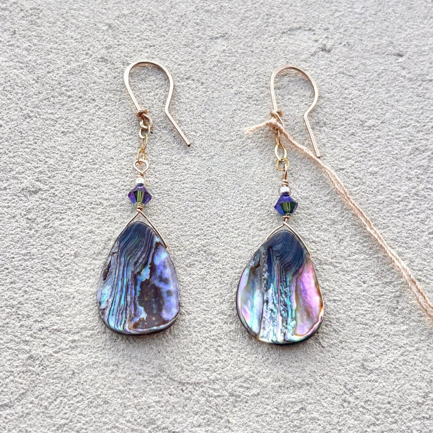 Abalone Shell Earrings Elise Peters Consignment 2" Tear Drop Abalone w/crystal