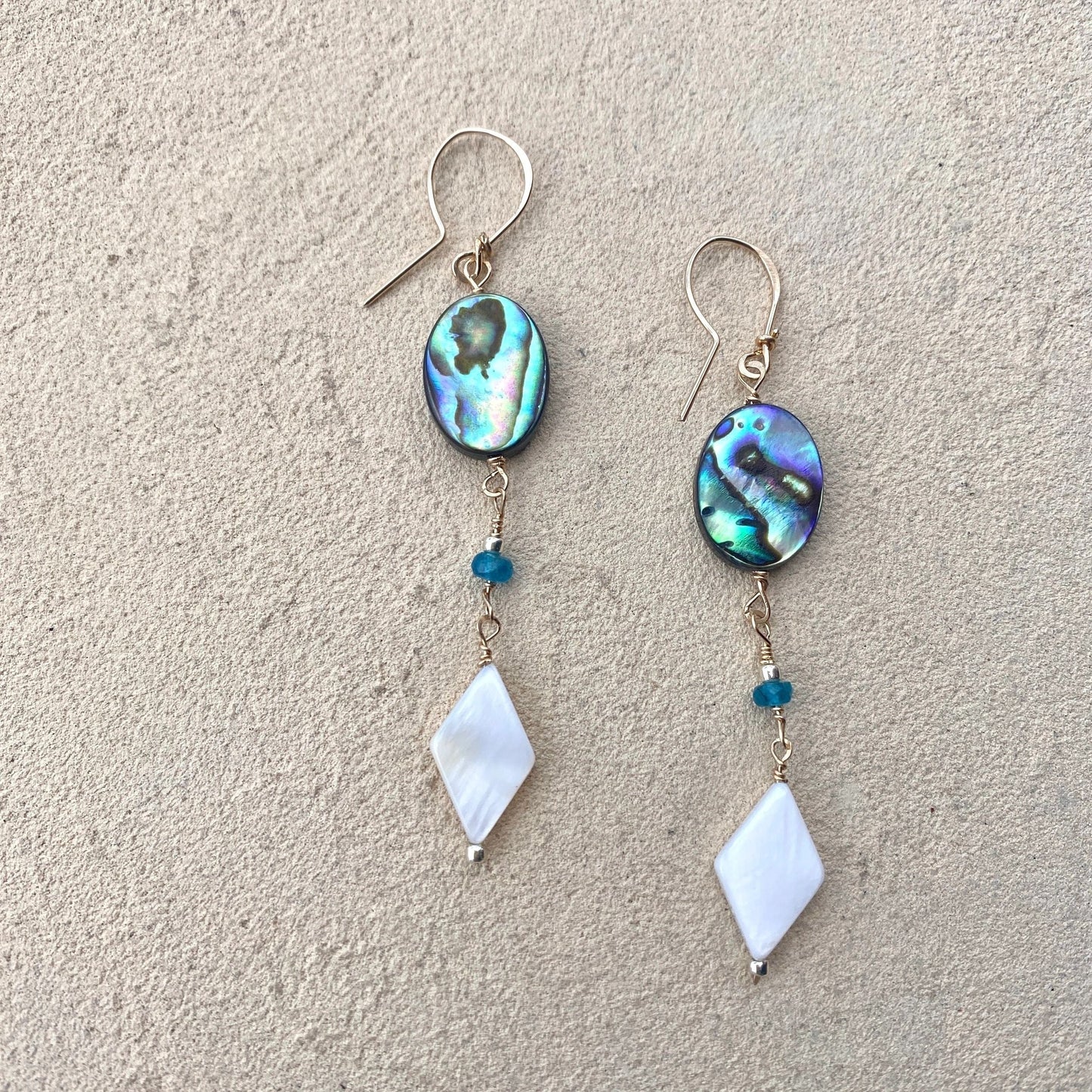 Abalone Shell Earrings Elise Peters Consignment 3" Oval Abalone with Apatite and Mother of Pearl