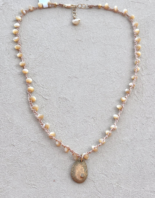 Abalone Shell Woven Necklace - Short Heidi Duran Inventory Mother of Pearl