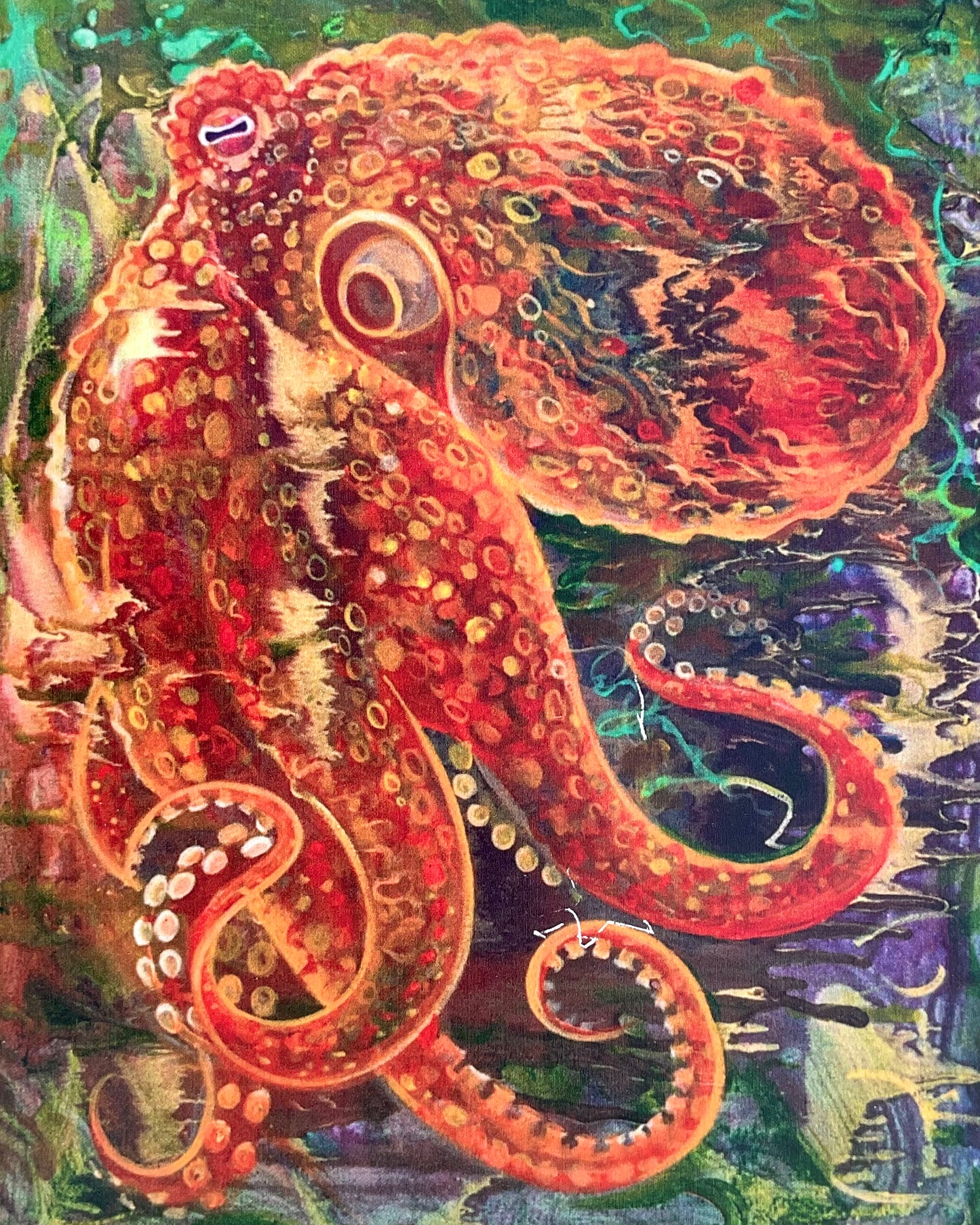 "Abstract Octopus" Wooden Panel Print Stephen Holman Consignment