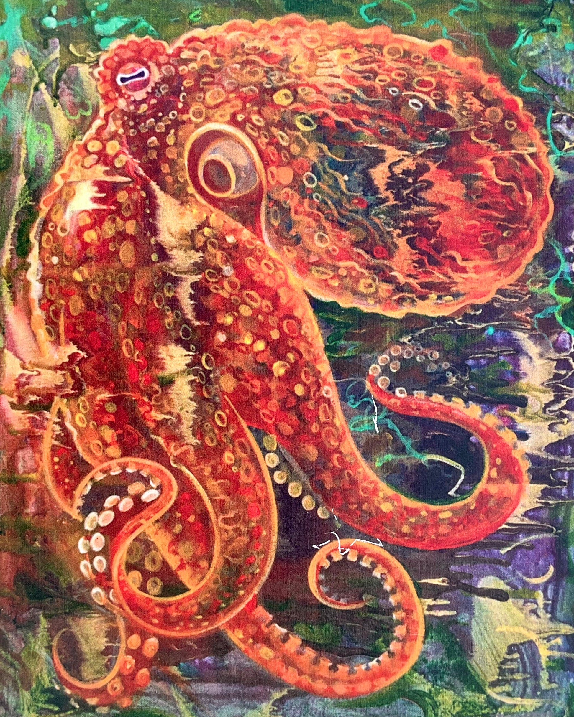 "Abstract Octopus" Wooden Panel Print Stephen Holman Consignment