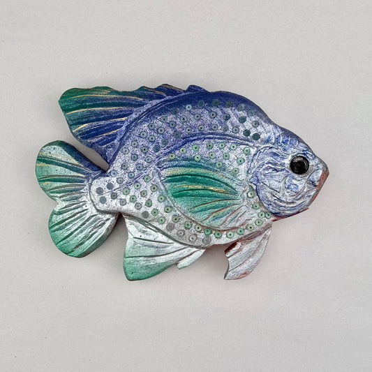 Amazonite Beaded Wooden Purple/Green 3-Dimensional Fish Daniel Floyd Consignment