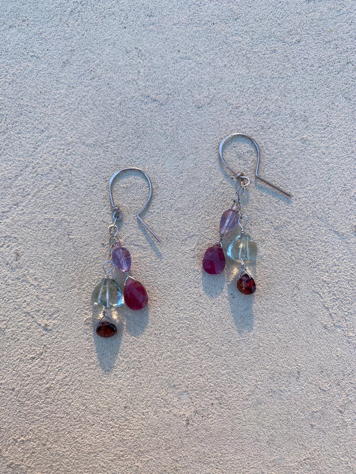 Amethyst Earrings with Semi-Precious Stone Elise Peters Consignment Aquamarine, Rubies and Amethyst