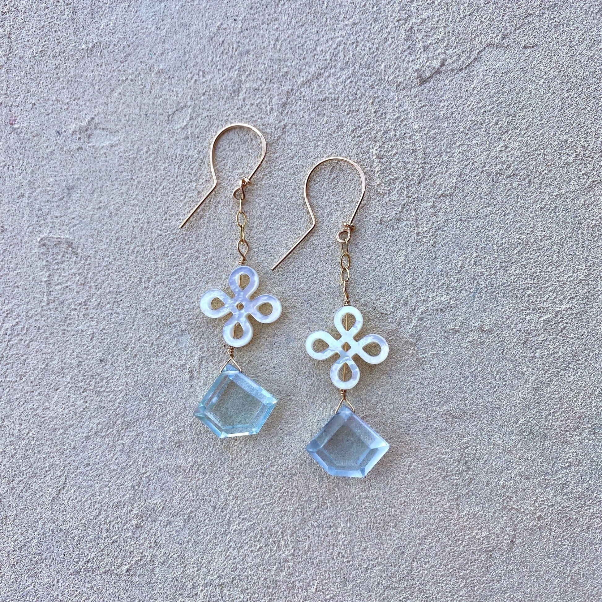 Aquamarine 14K GF Earrings Elise Peters Consignment 14K GF Aquamarine and Mother of Pearl