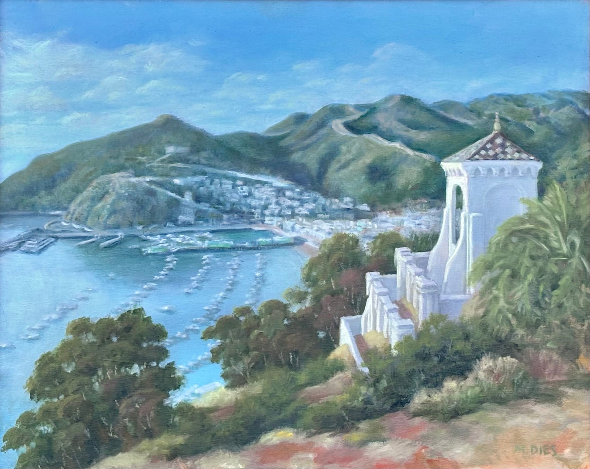 "Avalon Chimes Tower" Original Oil Painting by Marion Marion Dies Consignment