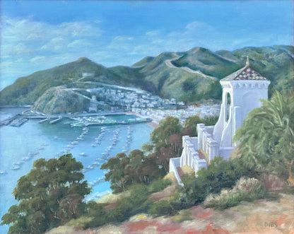"Avalon Chimes Tower" Original Oil Painting by Marion Marion Dies Consignment