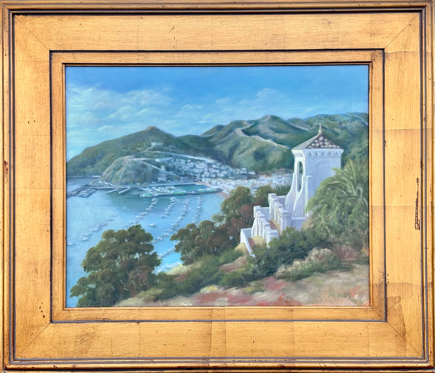 "Avalon Chimes Tower" Original Oil Painting by Marion Marion Dies Consignment