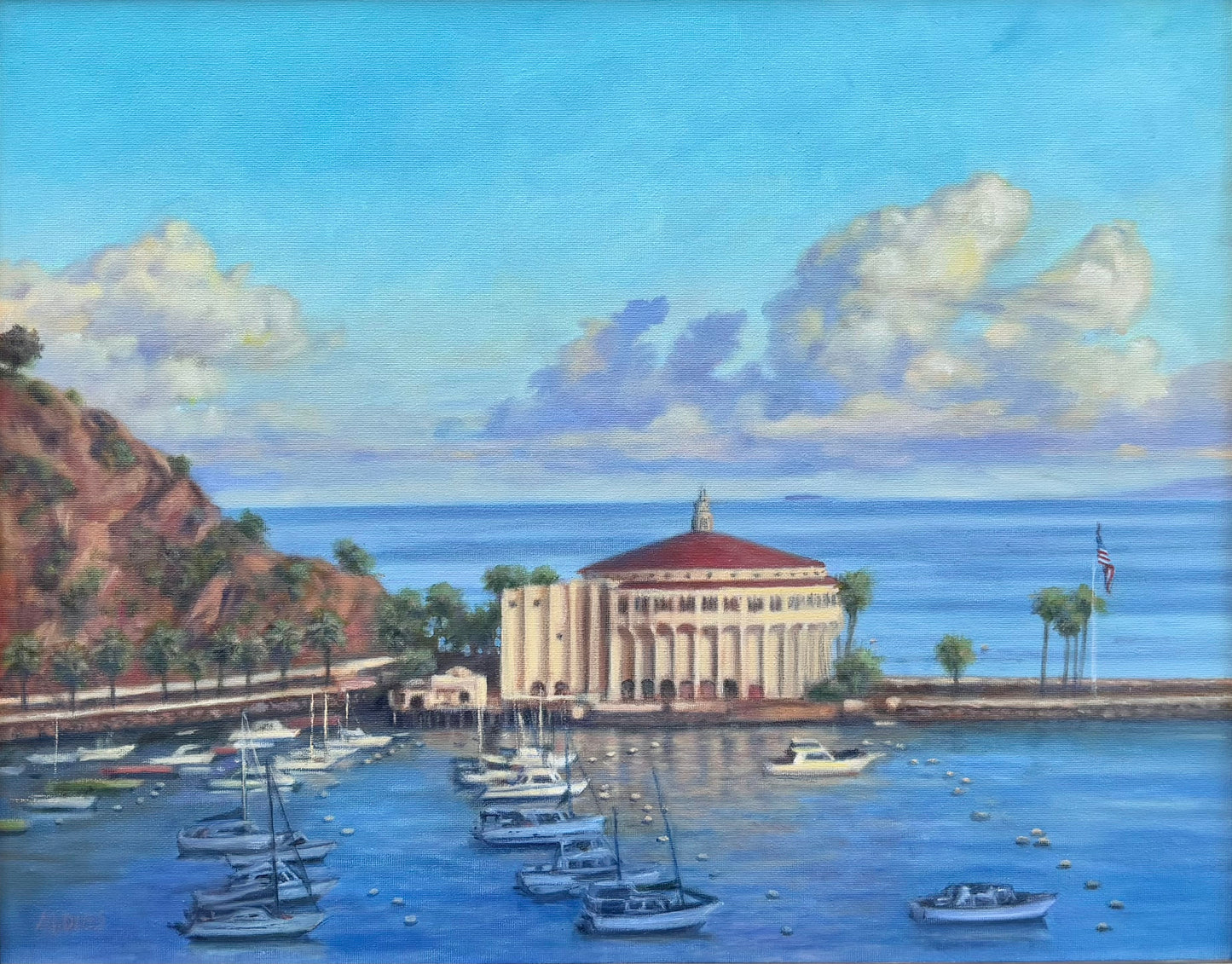 "Avalon Harbor" Original Oil Painting by Marion Marion Dies Consignment