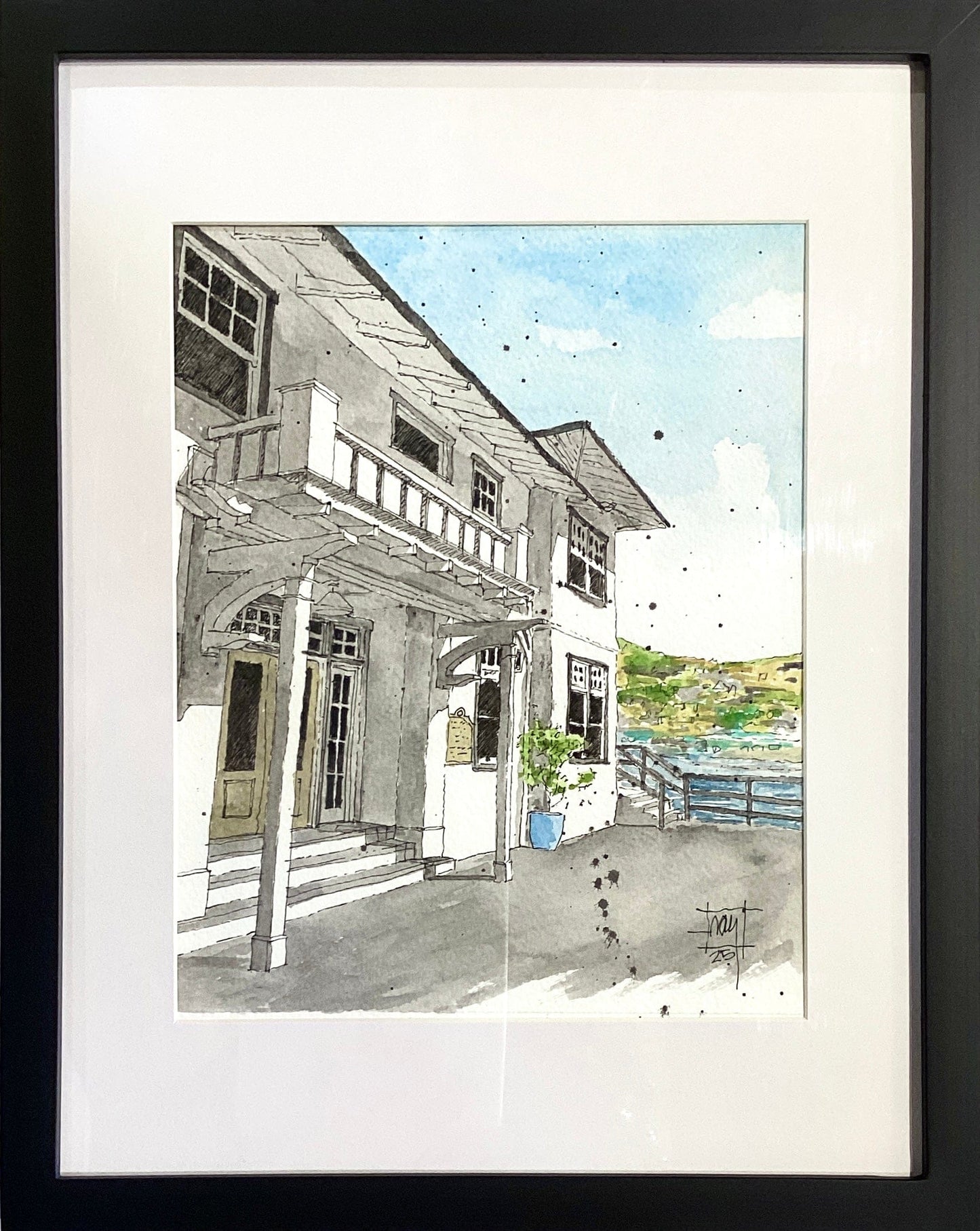 "Avalon Tuna Club" Original Watercolor and Ink Painting Ray Hart Consignment