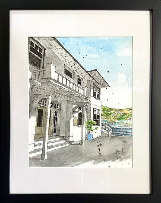 "Avalon Tuna Club" Original Watercolor and Ink Painting Ray Hart Consignment