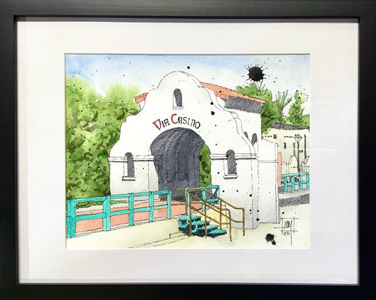 "Avalon Via Casino" Original Watercolor and Ink Painting Ray Hart Consignment