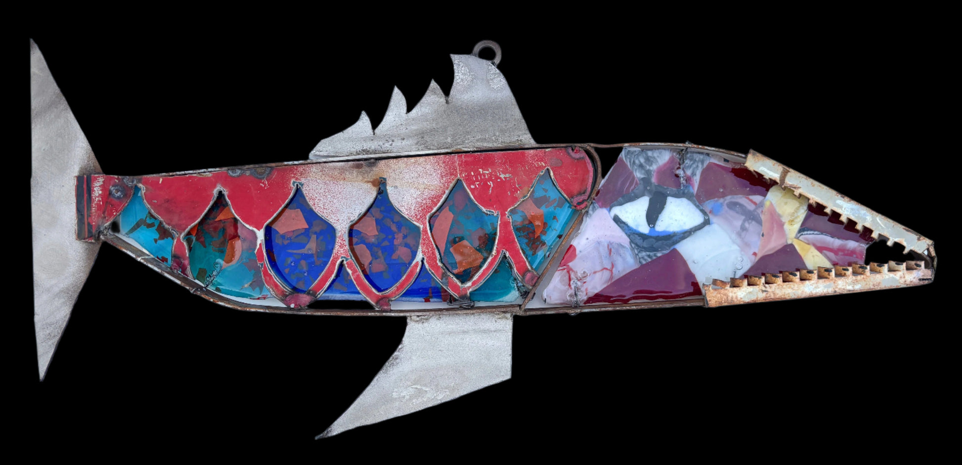 "Baracuda 2" Fused Glass and Found Steel Wired Glass Inventory