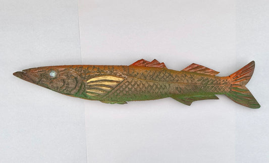 "Barracuda" Wooden Carved 3-D Fish Daniel Floyd Consignment
