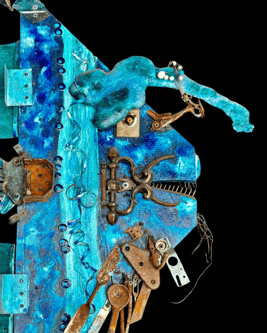 "Big Blue Angler Fish" XL Upcycled/Eco-Folk Art Rodrigo Consignment