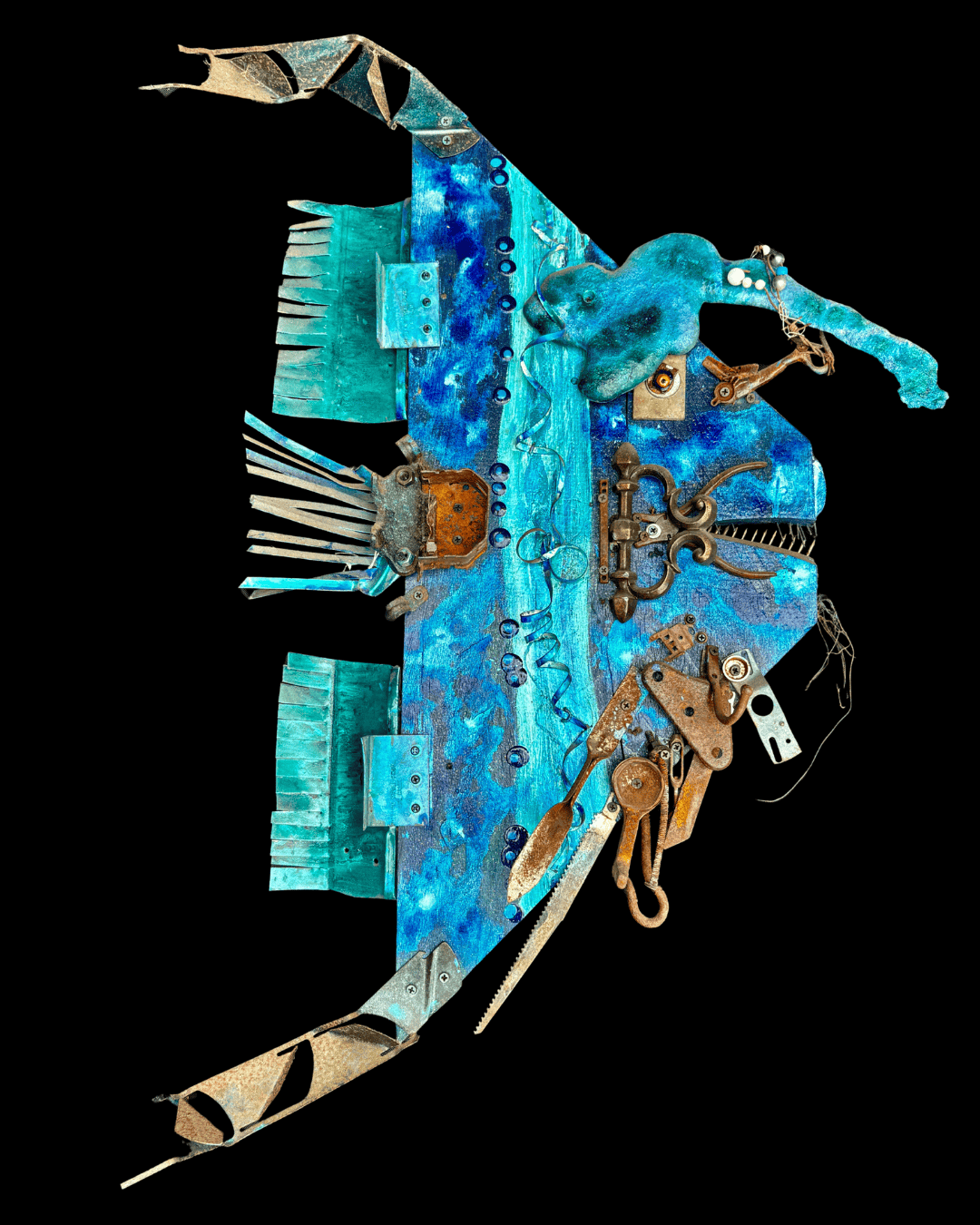 "Big Blue Angler Fish" XL Upcycled/Eco-Folk Art Rodrigo Consignment