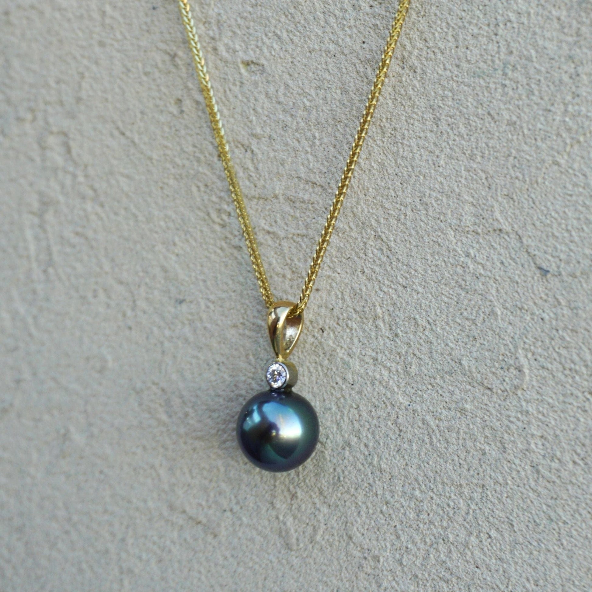 Black Tahitian Pearl with Diamond Necklace Michiko Consignment