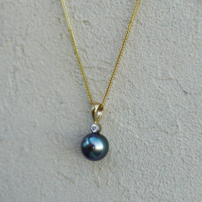 Black Tahitian Pearl with Diamond Necklace Michiko Consignment