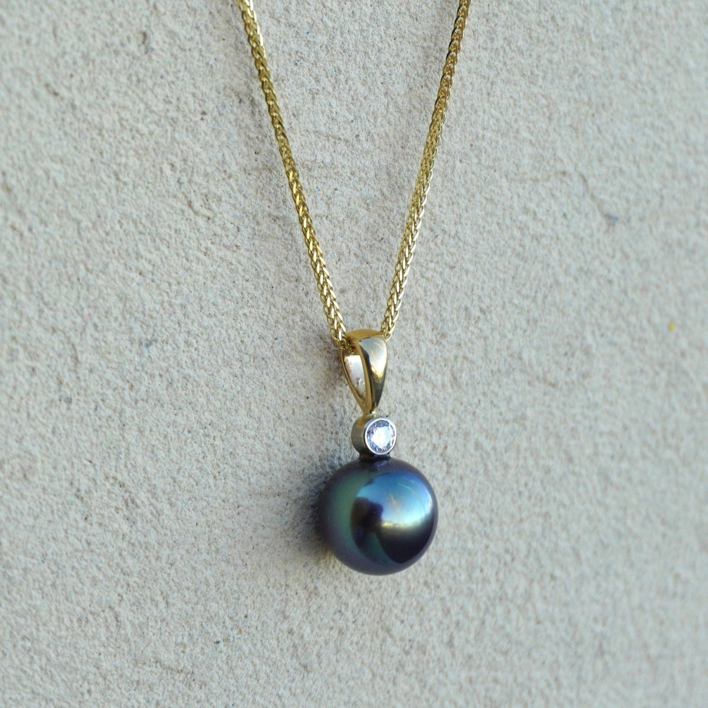 Black Tahitian Pearl with Diamond Necklace Michiko Consignment