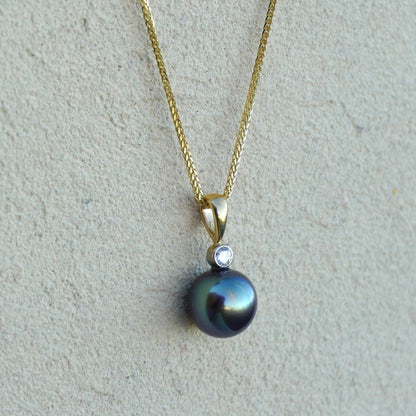 Black Tahitian Pearl with Diamond Necklace Michiko Consignment