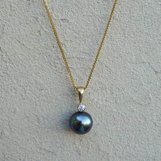 Black Tahitian Pearl with Diamond Necklace Michiko Consignment