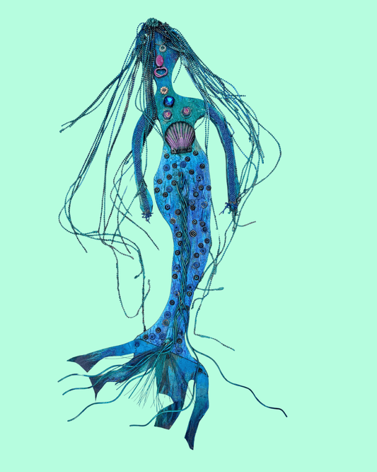 "Blue Mermaid" Wall Sculpture - Eco Folk Art/Mixed Media Rodrigo Consignment