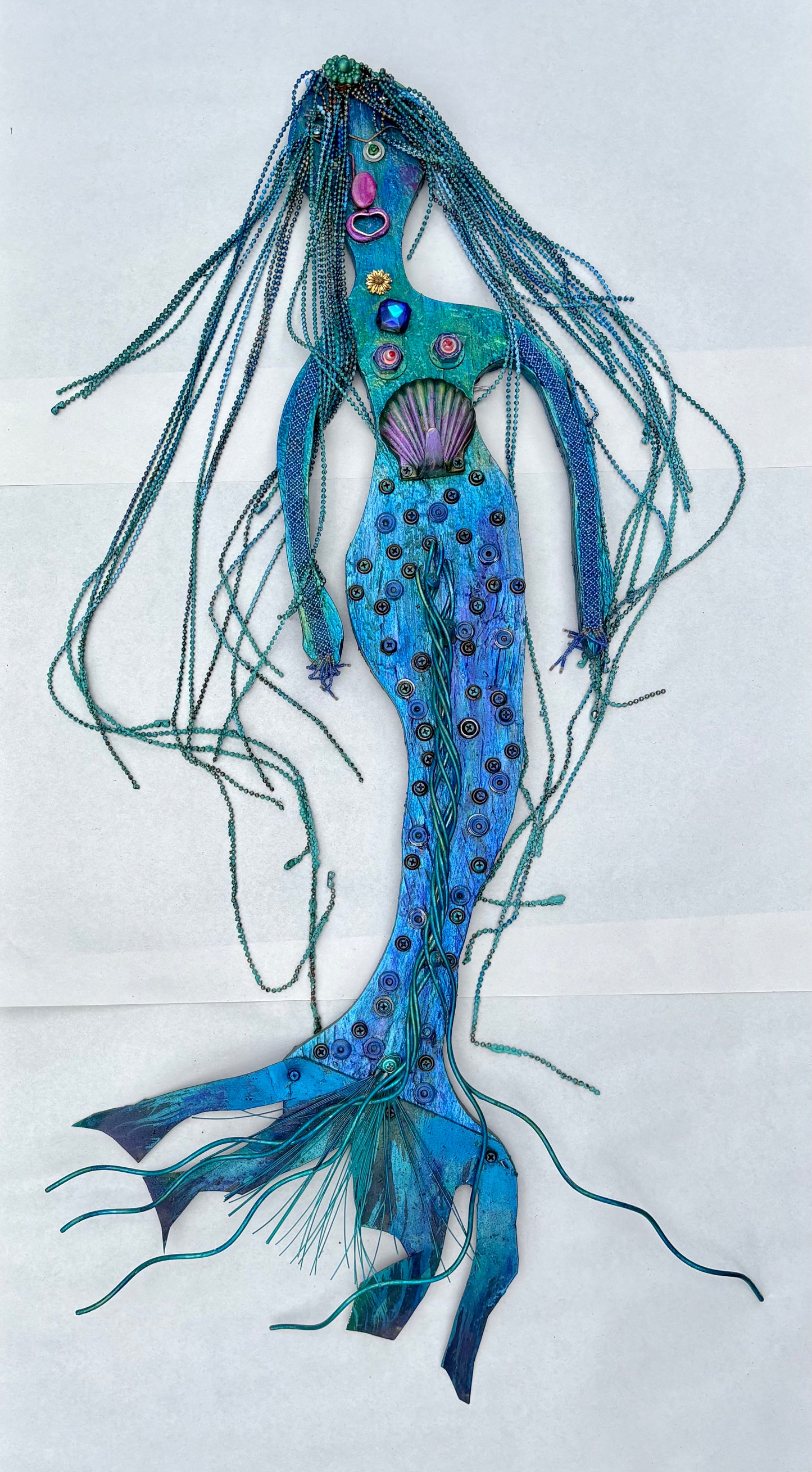 "Blue Mermaid" Wall Sculpture - Eco Folk Art/Mixed Media Rodrigo Consignment