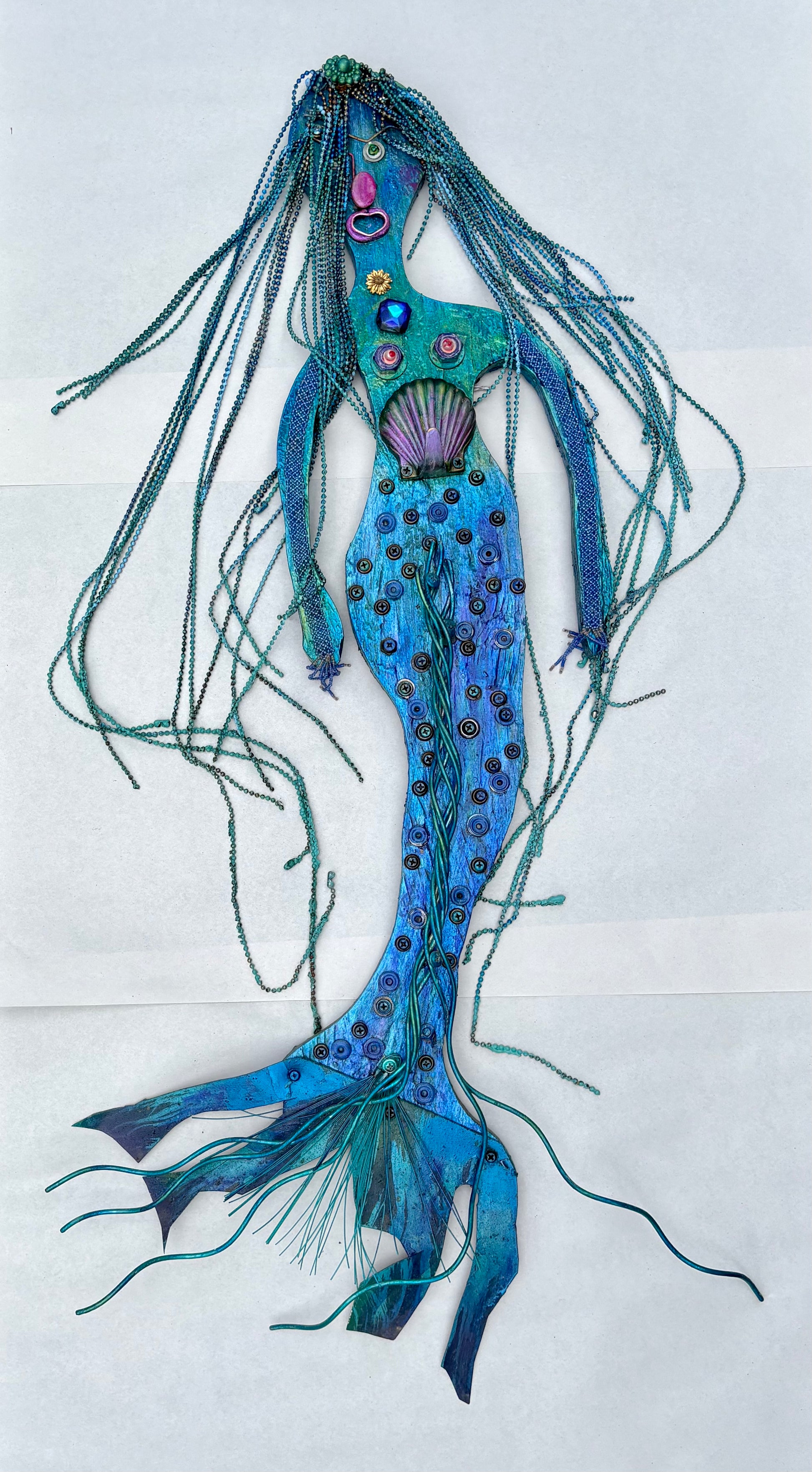 "Blue Mermaid" Wall Sculpture - Eco Folk Art/Mixed Media Rodrigo Consignment