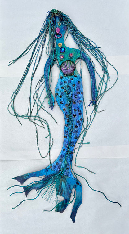 "Blue Mermaid" Wall Sculpture - Eco Folk Art/Mixed Media Rodrigo Consignment