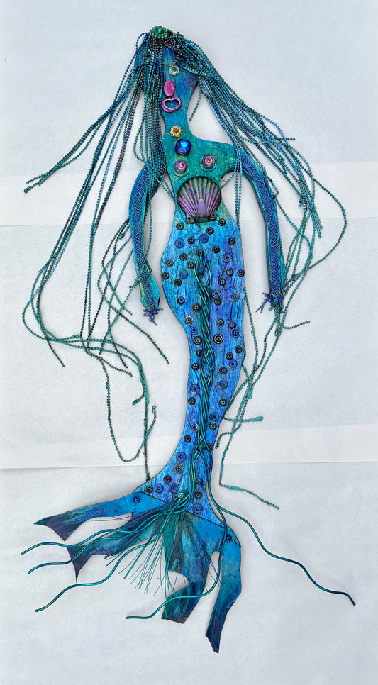 "Blue Mermaid" Wall Sculpture - Eco Folk Art/Mixed Media Rodrigo Consignment
